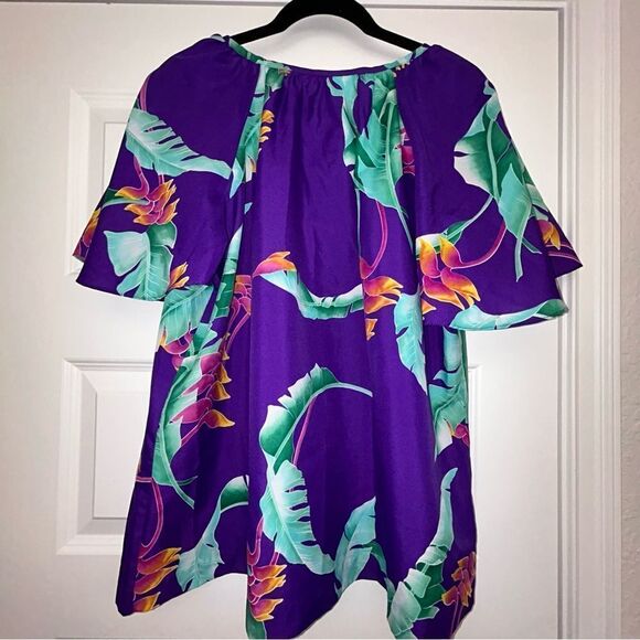 Vintage Hilo Hattie Tropical Print Flutter Short Sleeve Blouse Shirt Top - Picture 12 of 13